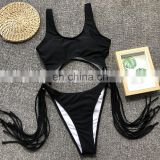 2019 summer Leopard Beach Sexy Cutout Steel Ring Fringe One-piece Bikini with Chest 5colors