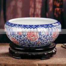 Chinese antique blue and white porcelain ceramic fish bowl flower pot