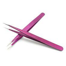 Stainless Steel Macaron Purple Hand Account Tool Tweezers Graft Eyelashes Multifunctional Bird's Nest Straight Elbow Diy Cute Sticker Straight Head thumbnail-3