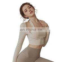 Neck Sling Chest Pad Fake Two-Piece Yoga Clothes Women's Summer Long-Sleeved Vest Skinny Workout Clothes Quick-Drying Top thumbnail-5
