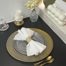 Decorative Wedding Dish Favor Round Clear Plastic Charger Plate With Gold Beads Rim thumbnail-3