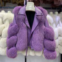 Nueva chaqueta de piel entera de piel de zorro, estilo de moto femenino corto y chaqueta de piel adelgazante del mismo estilo que las celebridades de Internet thumbnail-2