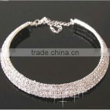 Good Quality 3 Lines Crystal Choker Torques Bride Married Statement Necklace Wedding Accessories Sterling Silver Jewelry