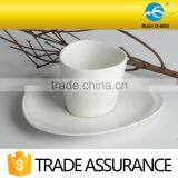 white durable ceramic triangle cup(without handle) with saucer