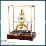 Glass desk clock with Brass decoration Wooden seat with CE/FCC standrad D1019D