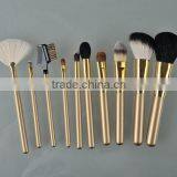 Quality Golden 10 Piece Goat Hair Make up Brushes Set