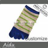 Japanese OEM Custom Design Mature High Quality Cute Girls Blue Stripes 100% Cotton Knitting Five Fingers Socks