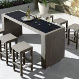 Garden furniture Bar table And Bar stooll Aluminum Frame PE Flat Rattan Weave 8mm Tempered Glass