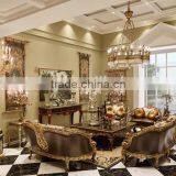 Vintage Living Room Leather Sofas, Exquisite Hand Painting Sectional Sofa Set, Classic Wood Carving Living Rroom Furniture Set thumbnail-1