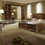 European Royal Baroque Solid Wood Golden Color Bedroom Furniture Set/Luxury King Size Bed(MOQ=1 SET) thumbnail-1