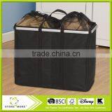 Collapsible Crush Double Sorter Laundry Hamper With Mesh Top and Aluminum Rim, Black thumbnail-1