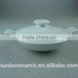 AB Grade Porcelain Stock White Ceramic Cookware Pot With Lid , Ceramic Stew Pot, Round Small Turren thumbnail-1