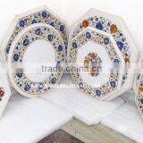 Handmade Marble Inlay Coffee Table Tops, Octagonal Marble Inlay Dining Table Top thumbnail-1