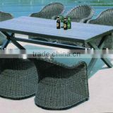 Outdoor furniture rattan rectangular dinning set polywood table 9pcs