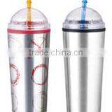 500ml Stainless Steel Inner Plastic Outer Steel Double Layer Cup With Straw thumbnail-3
