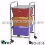 Colorful Storage Drawer Cart With Wheels, 3 Tier Storage Plastic Box Trolley thumbnail-1