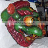 Foo Dog Mask: Wood Nepal Tibet Tibetan Buddha Buddhist Lion Green Blue Temple thumbnail-2