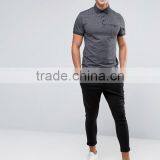 Herringbone Design Short Sleeve Chest Pocket Button Placket Dark Grey Men's 54% Cotton 46% Polyester 200g Casual Polo Shirt thumbnail-4