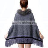 CX-B-P-33C 2016 Wholesale Fashion Lady Pashmina Shawl With Raccoon Fur Collar thumbnail-6