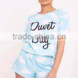 Custom Design Digital Print Women Funny PJ Set Logo Print Short Pyjama Set 100% Polyester Pajama Set thumbnail-3