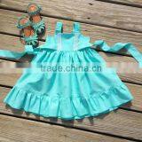 Latest Kids Modeling Clothes Fairy Mint Green Cotton Dress Children Lace Frocks thumbnail-3