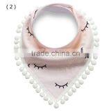 S17222A High Quality Cute Cotton Bandana Baby Bibs With Mini Pom-Pom thumbnail-3