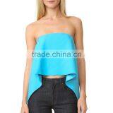 OEM Summer Latest Lady Flowing Strapless Short Front Long Back Blouse thumbnail-2