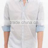 2014 spanish style white button-down collar linen business dress man shirt