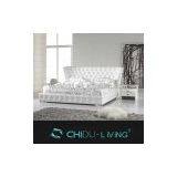 White Modern Leather Beds With Crystal, Wedding Bedroom Furniture, King Size Leather Bed Frame thumbnail-1