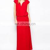 CHEFON Lace Up Detail Red Maxi Dress thumbnail-1
