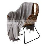 RAWHOUSE New Design Gray 100% Cotton Throw Knitted Pom Pom Blanket in Stock thumbnail-3