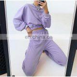 Custom Logo Plain Womens Ins Causal Crop 2 Pcs Jogger Sweat Pants Hoodies Sweatshirts Set thumbnail-2