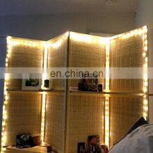 Deluxe Woven Beige Bamboo 4 Panel Folding Room Divider Screen W/Removable Storage Shelves