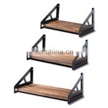 Rustic Set of 3 Black Wall Mounted Floating Wood Shelves Wood for Wall