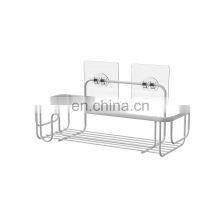 Oem Manufacturer Multifunctional Wall Mounted Metal Shower Towel Storge Shelf Bathroom Rack With Magic Sticker thumbnail-4