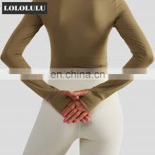 Full Zipper Women Yoga Jackets With Thumb Hole Custom Long Sleeve Sports Quick Dry Tops thumbnail-2