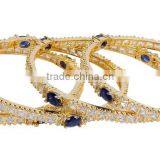 Indian Beautiful Blue Sapphire With AD Diamond Stone 4Pcs Bangle Set thumbnail-2