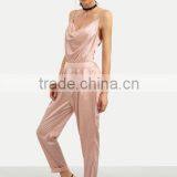 Bodysuits Latest Fashion Design Women Clothing Pink Spaghetti Strap Cowl Neck Backless Jumpsuit thumbnail-1