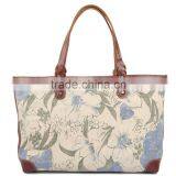 Heavy Washed Canvas Leather Flower Printing Shopping Bag Ladies Canvas Bag Tote Bag thumbnail-1