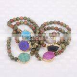 Natural Unakite Stone Beaded Bracelets, Solar Quartz Connector Beads Druzy Gemstone Bracelets thumbnail-2