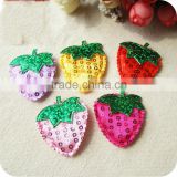 Lovely sequin fabric ultrasonic strawberry shape 3D applique padded patch for Garment