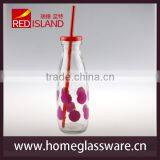 16oz Beverage Glass Bottle With Plastic Lids, Straws Hoting Selling thumbnail-1