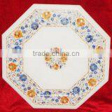 Handcrafted White Marble Inlay Table Tops thumbnail-1