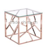 Modern living room rose gold stainless steel clear square glass coffee table