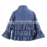 Spring Girls Fashion Denim Jeans Outwear Jacket Ruffle Overcoat Suit Pant Coat Children thumbnail-2