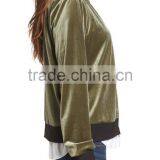 Women Winter Spring Fashion Clothing Wholesale Custom Logo Lightweight Jacket Stylish Baseball Green Velvet Bomber Jacket thumbnail-3
