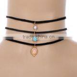 Genuine Leather Semi-precious Stone 3 Layer Necklace Genuine Leather Cord Necklace Semi-precious Stone Necklace thumbnail-1