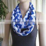 Royal Blue Chevron Infinity Double Loop Circle Scarf Cotton Blend Jersey Knit for Woman thumbnail-1