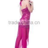 Plus Size Gown Nightwear Lingerie Set Stretch Lace Floral Sheer Hem Sweetheart Neckline With Thong - Pinkish Purple thumbnail-3