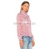 Polka Dot Printed Tie Neck Long Sleeve Women's Viscose Chiffon Shirt thumbnail-2